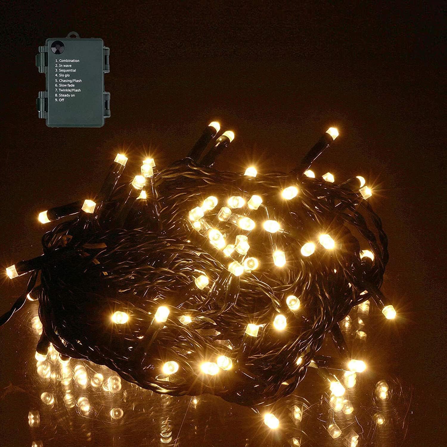 100 LED Chasing Lights Battery Operated - Warm White - Image 2