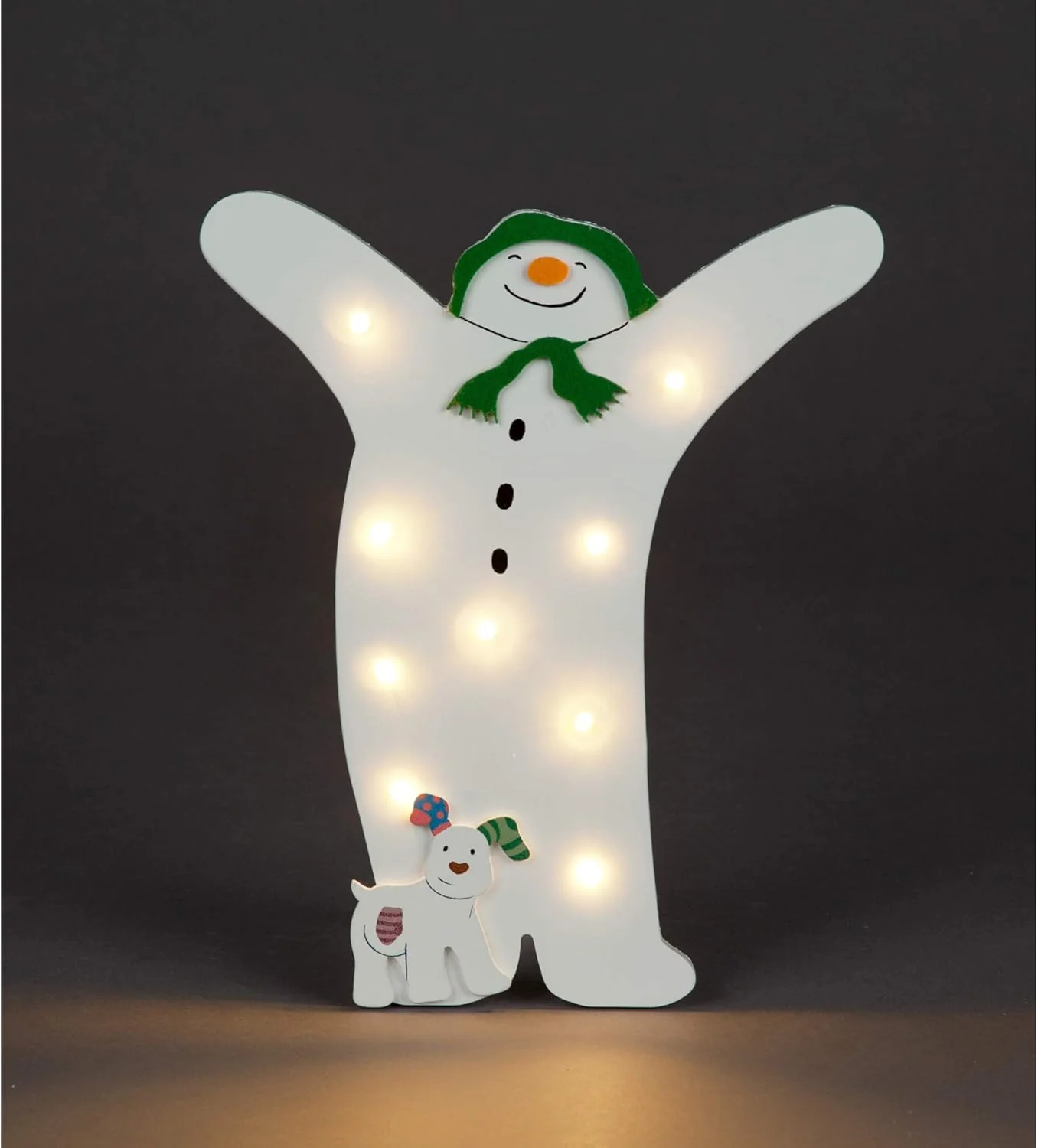 25cm The Snowman White Wooden Ornament - Battery Operated