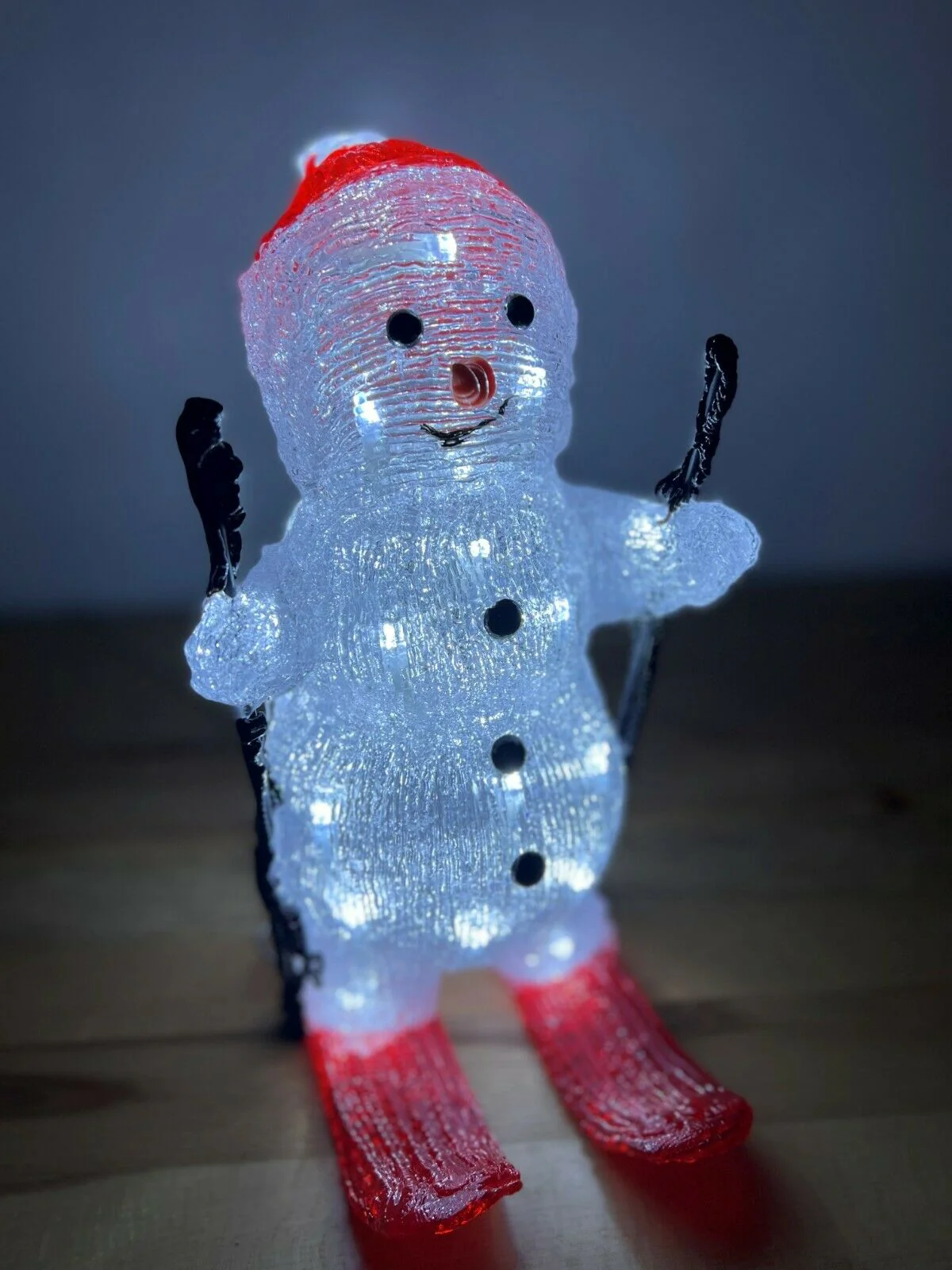 29cm Acrylic Skiing Snowman with 30 Ice White LED's - Image 3