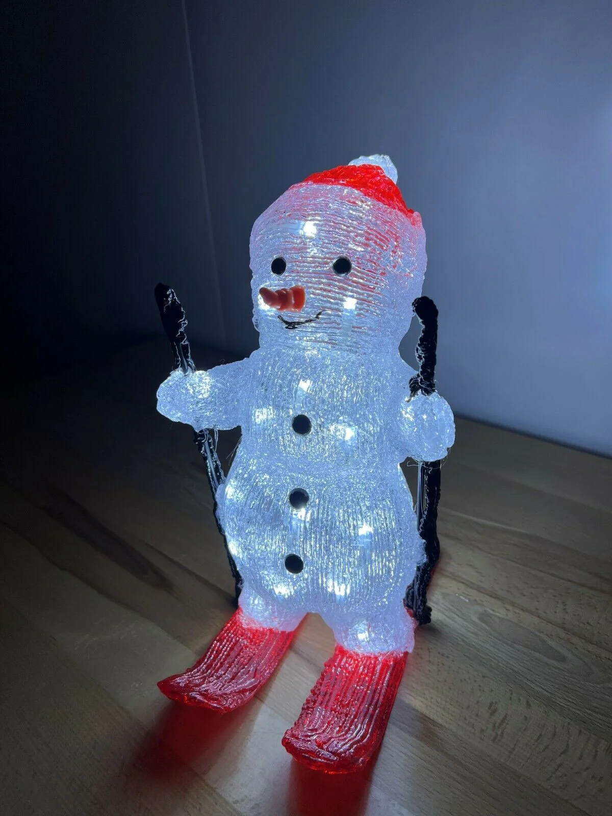 29cm Acrylic Skiing Snowman with 30 Ice White LED's - Image 7