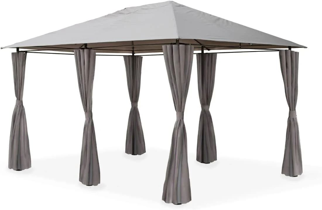 3m x 4m Large Grey Lilly Gazebo with Side Curtains - Image 3