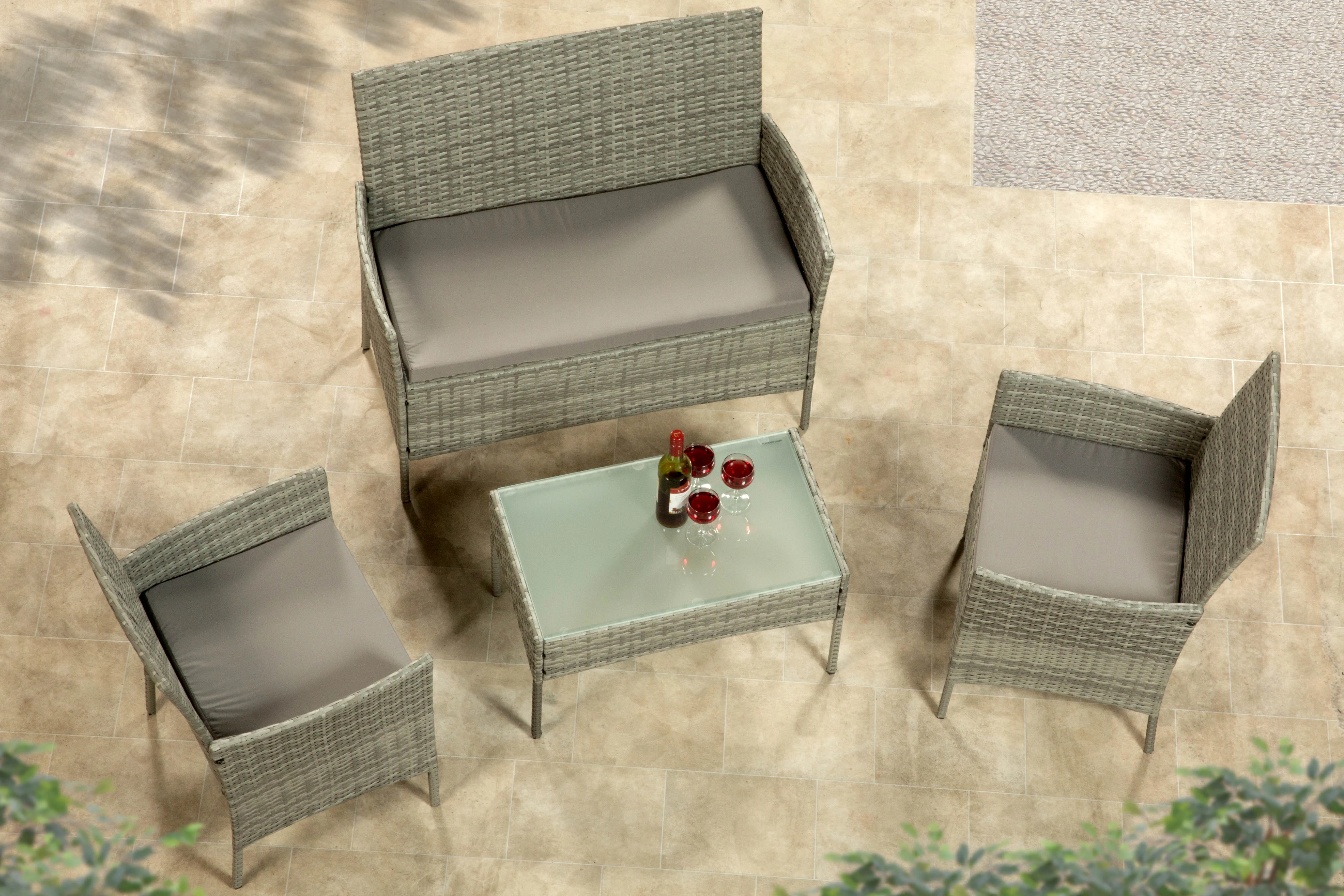 4 Piece Rattan Patio Set - Grey - Image 2