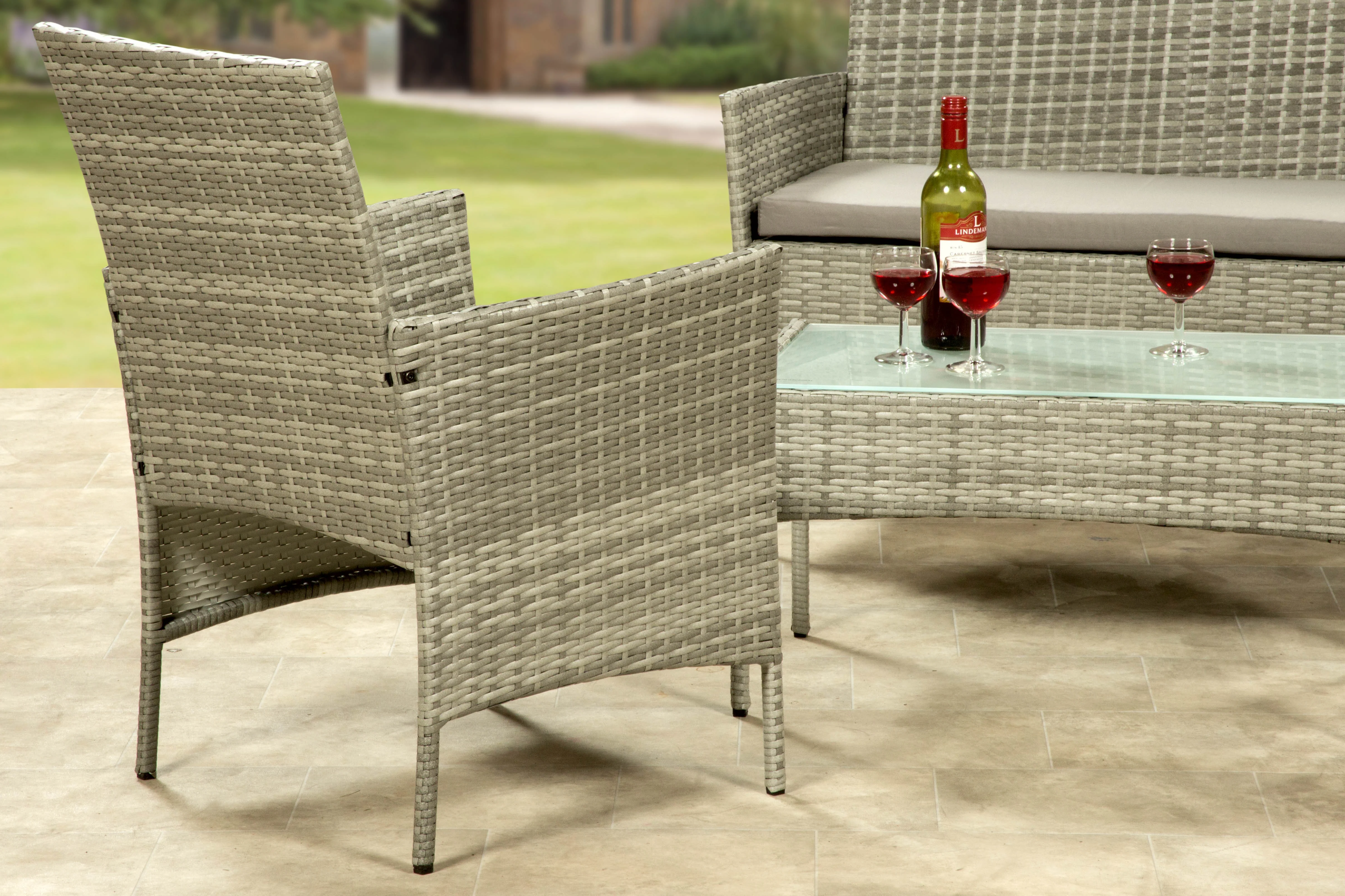 4 Piece Rattan Patio Set - Grey - Image 3