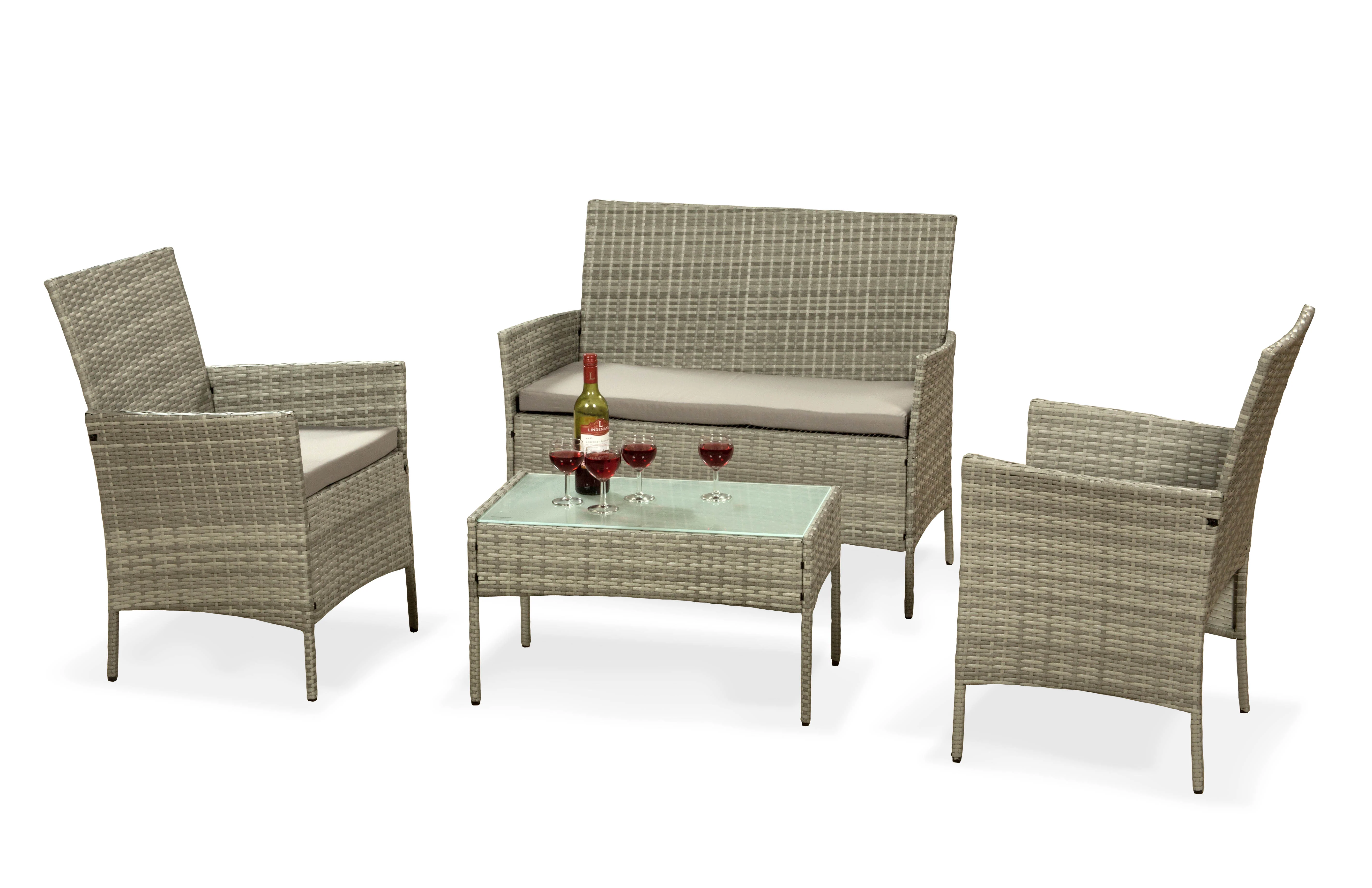 4 Piece Rattan Patio Set - Grey - Image 8