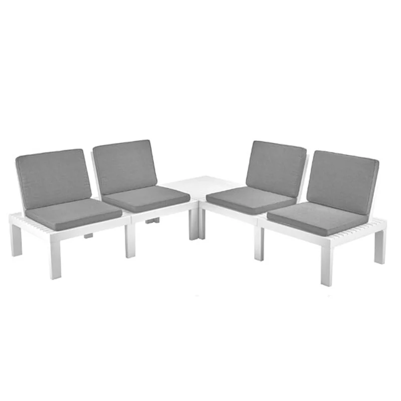 5 Piece Molok Garden Set - White with Grey Cushions - Image 3