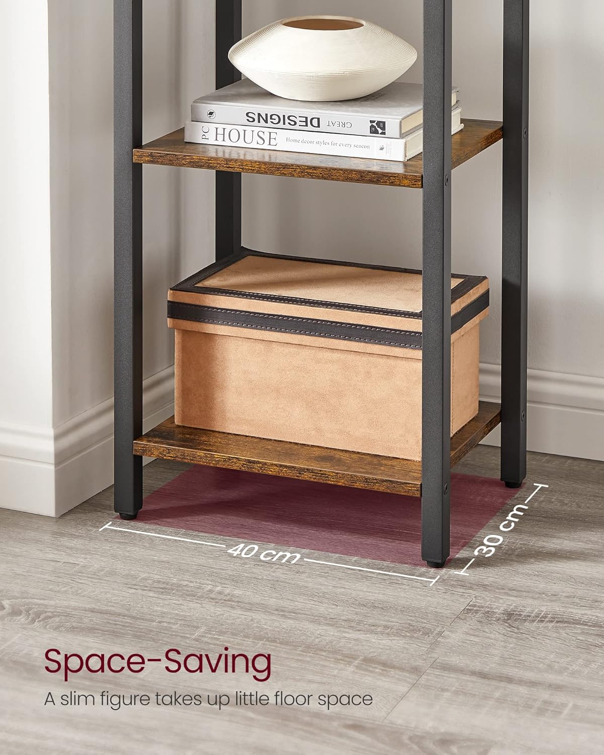 6-Tier Rustic Brown Bookcase - 30cm Wide - Image 3