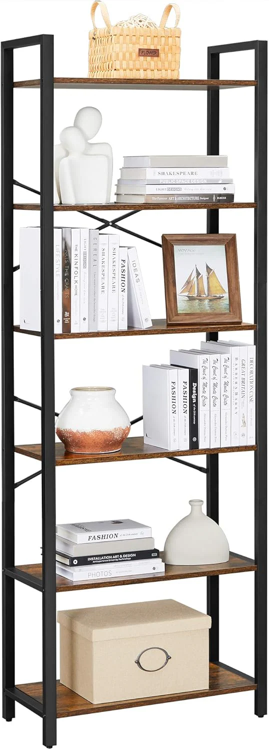 6-Tier Rustic Brown Bookcase - 66cm Wide - Image 7