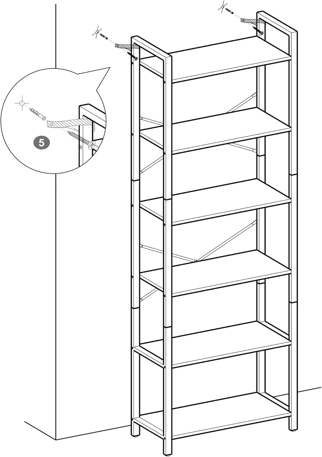 6-Tier Rustic Brown Bookcase - 66cm Wide - Image 8
