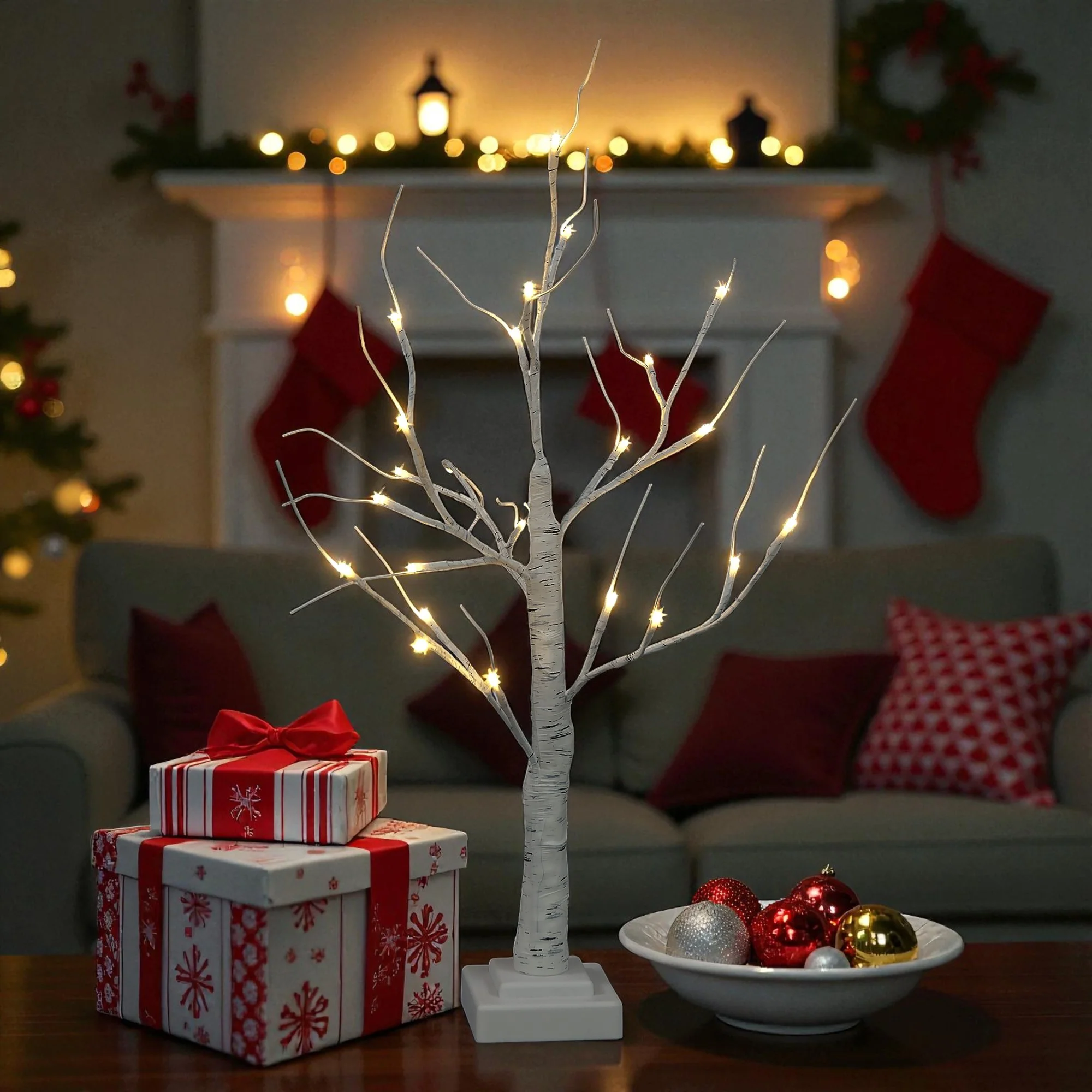 60cm White Birch Tree with 24 Warm White LEDs - Image 5