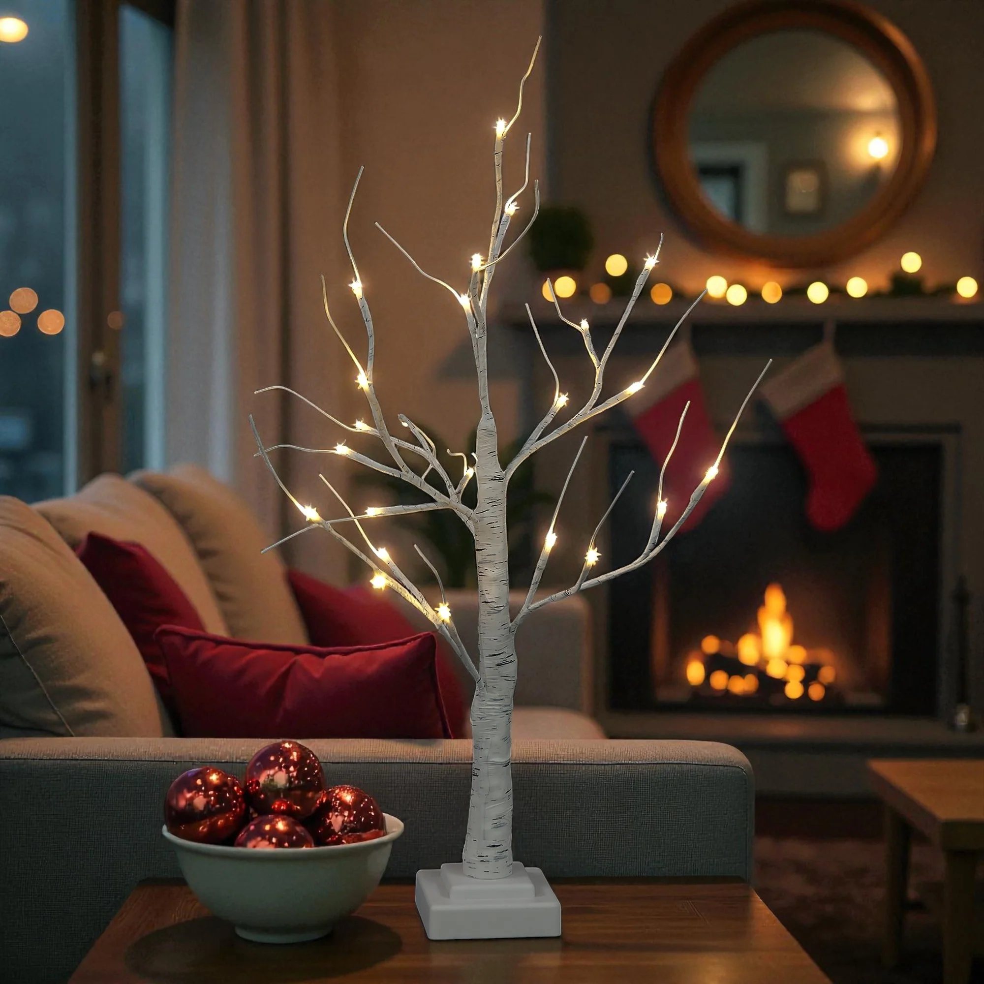 60cm White Birch Tree with 24 Warm White LEDs - Image 6