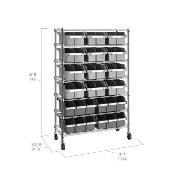 Seville Classics 7 Tier Commercial Bin Storage with 16 Bins & Wheels - Image 3