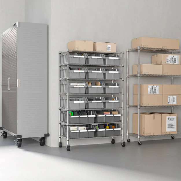 Seville Classics 7 Tier Commercial Bin Storage with 16 Bins & Wheels - Image 8