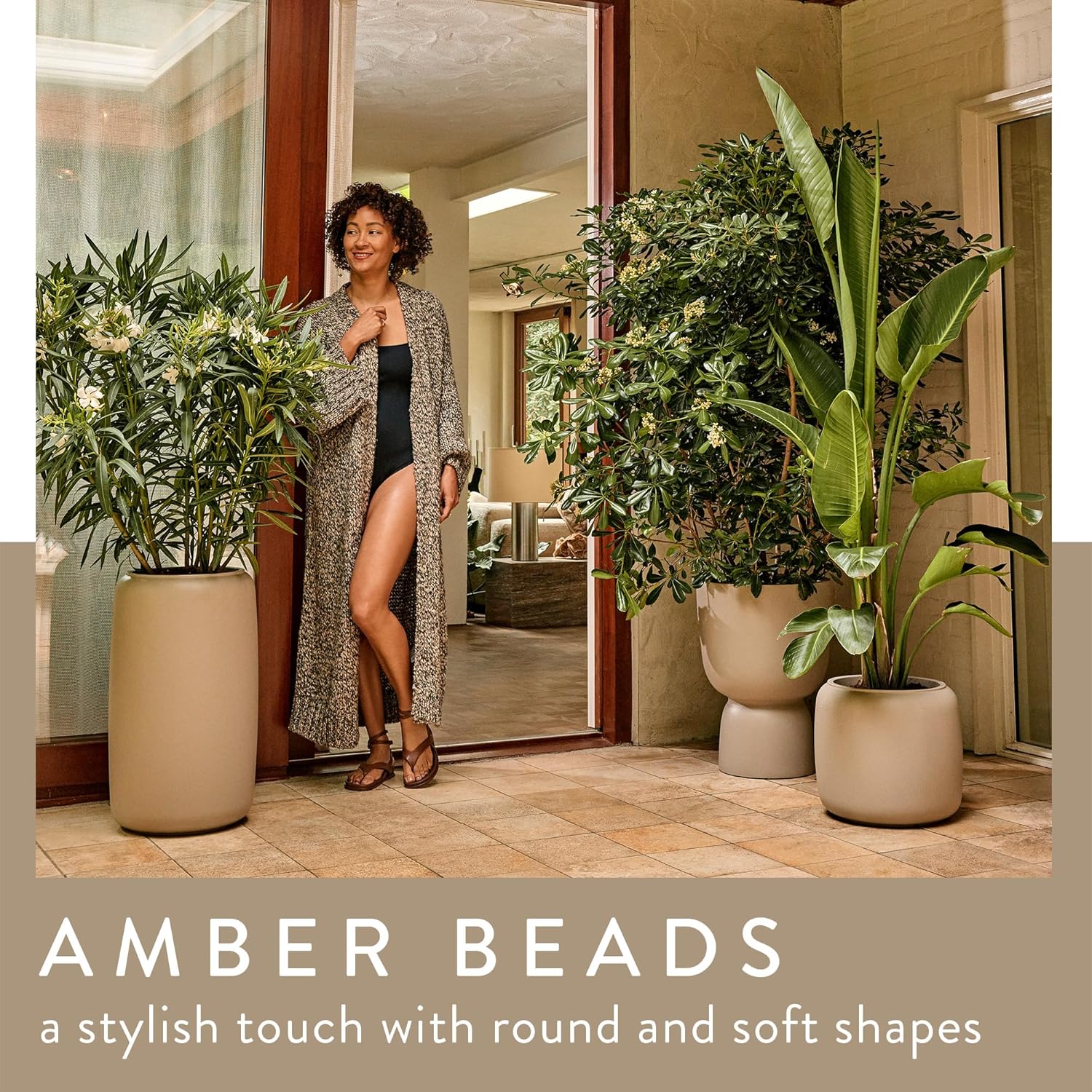 Amber Beads Large 40cm Indoor / Outdoor Plant Pot - Balanced Beige - Image 2