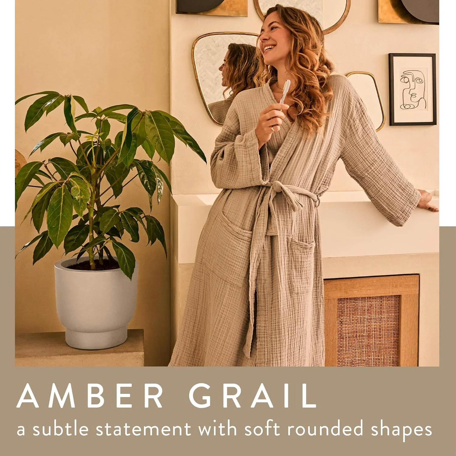 Amber Grail 30cm Indoor / Outdoor Plat Pot - Linen White - Image 3