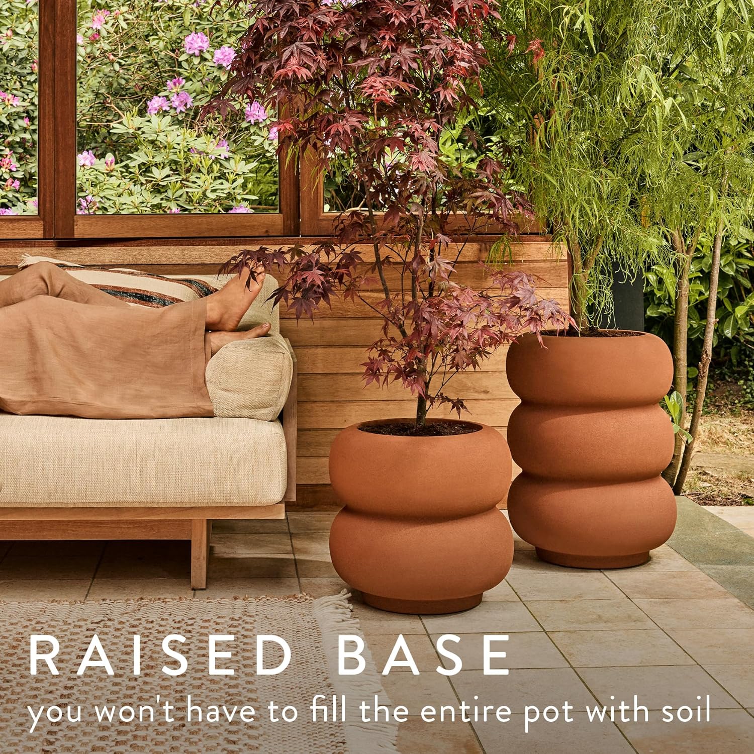 Amber Roll High 43cm Indoor / Outdoor Plant Pot - Caramel - Image 3