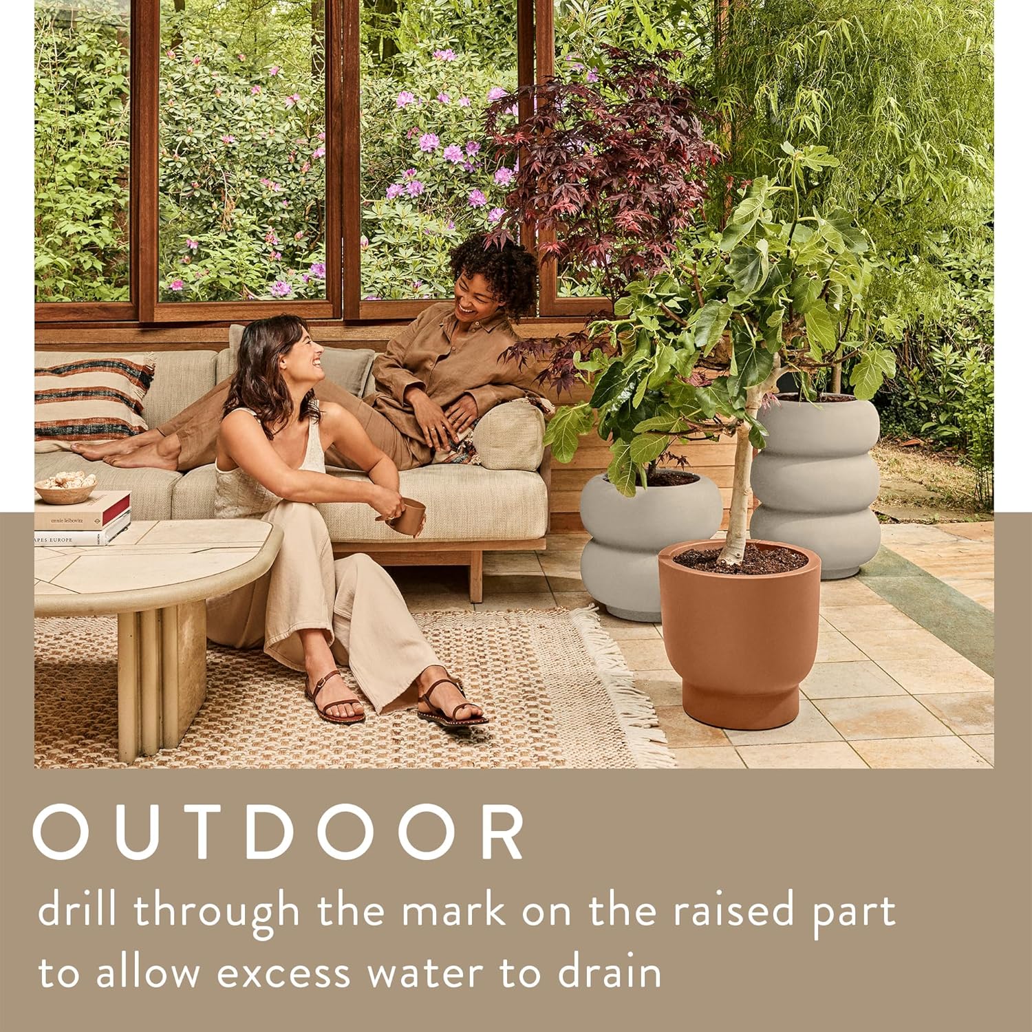 Amber Roll High 43cm Indoor / Outdoor Plant Pot - Linen White - Image 5
