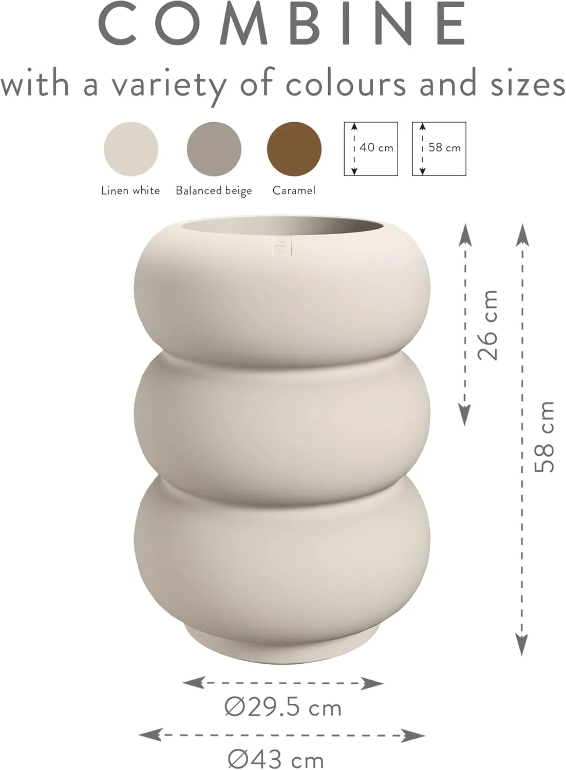Amber Roll High 43cm Indoor / Outdoor Plant Pot - Linen White - Image 6