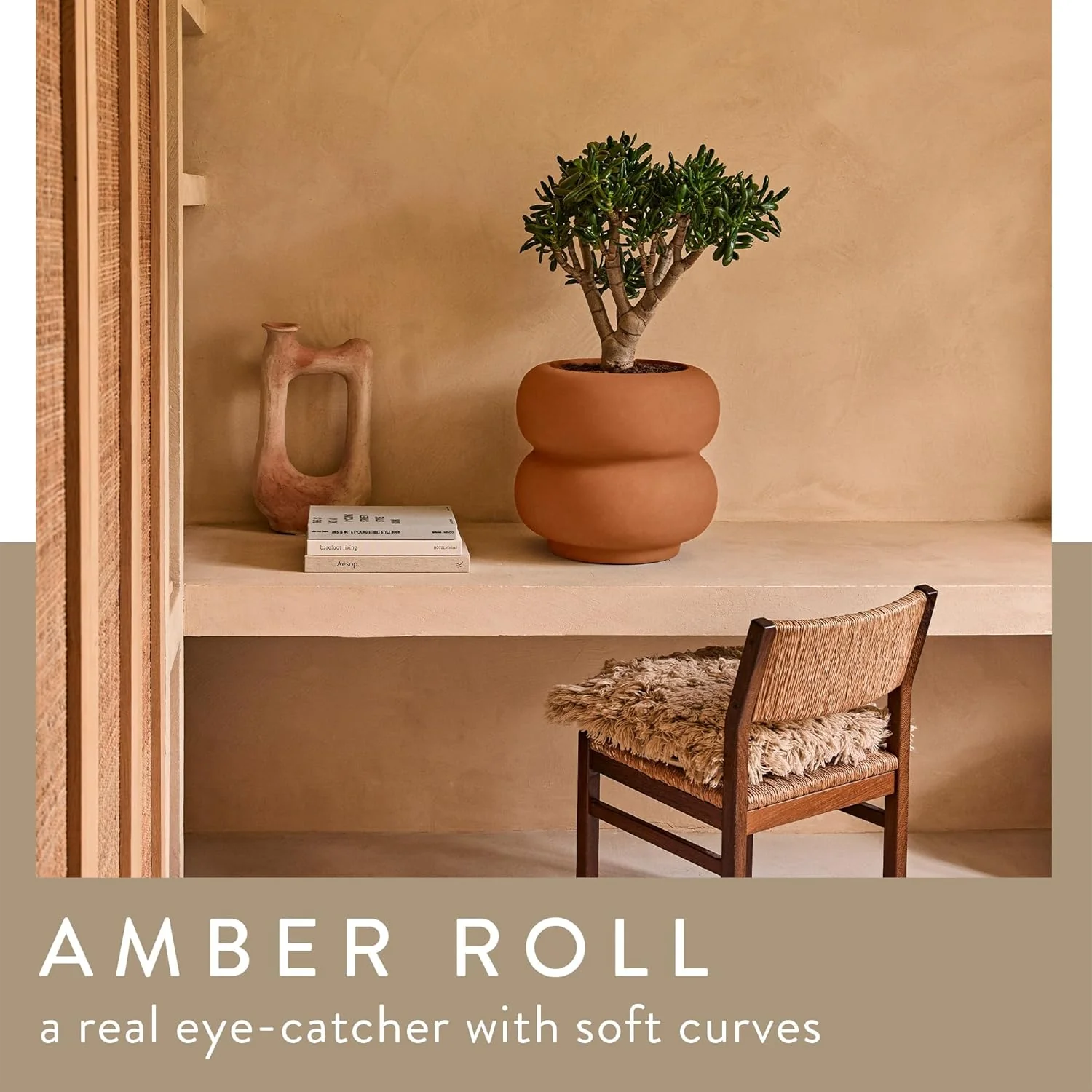 Amber Roll Low 43cm Indoor / Outdoor Plant Pot - Caramel - Image 2