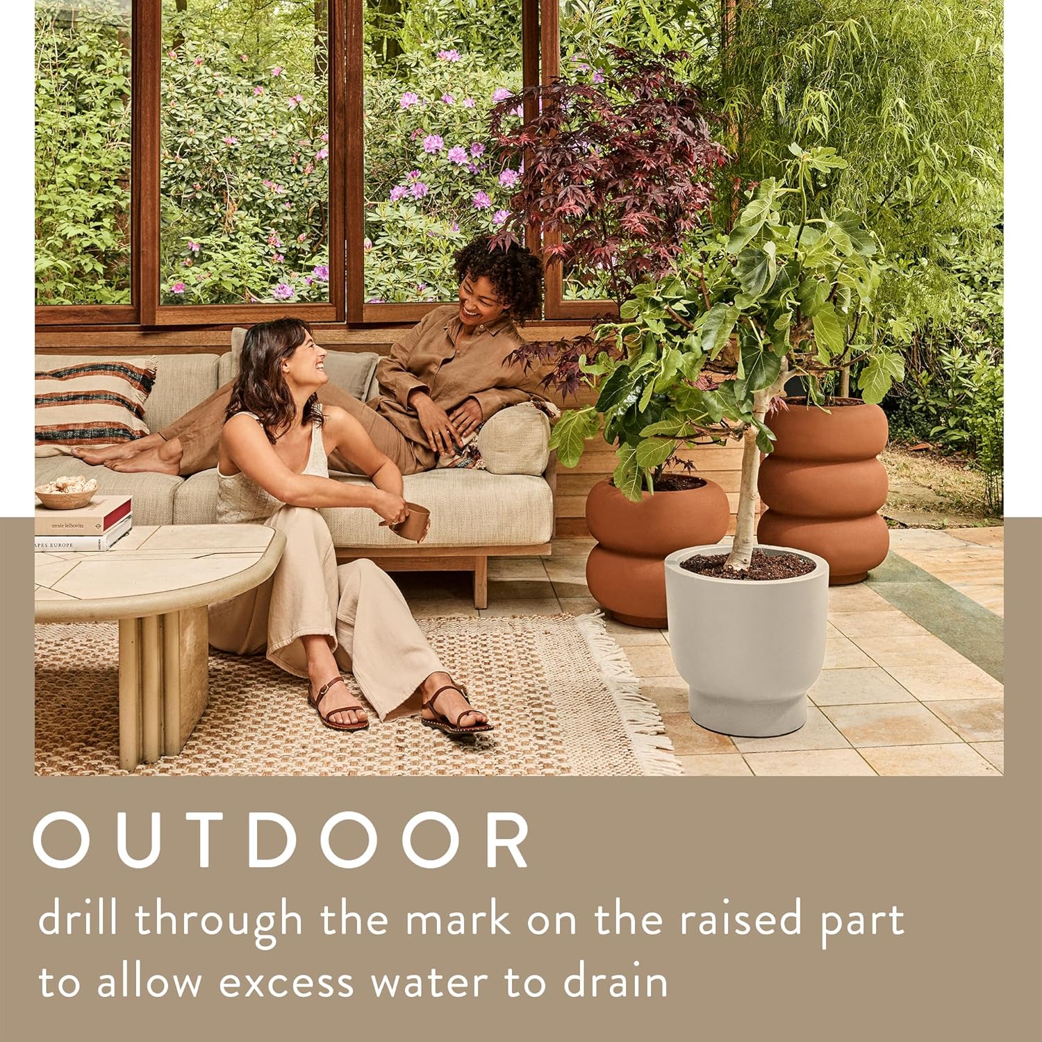 Amber Roll Low 43cm Indoor / Outdoor Plant Pot - Caramel - Image 4