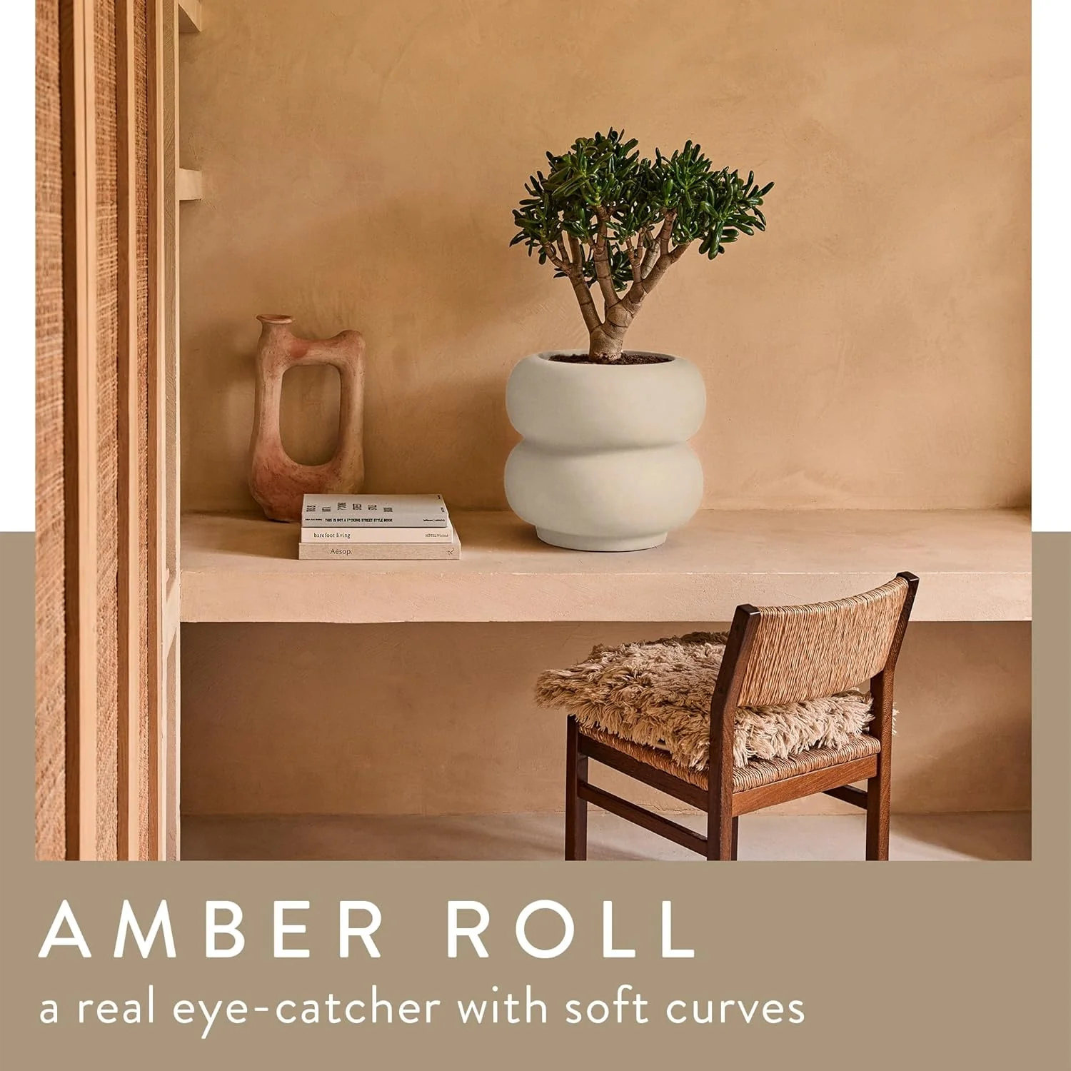 Amber Roll Low 43cm Indoor / Outdoor Plant Pot - Linen White - Image 2