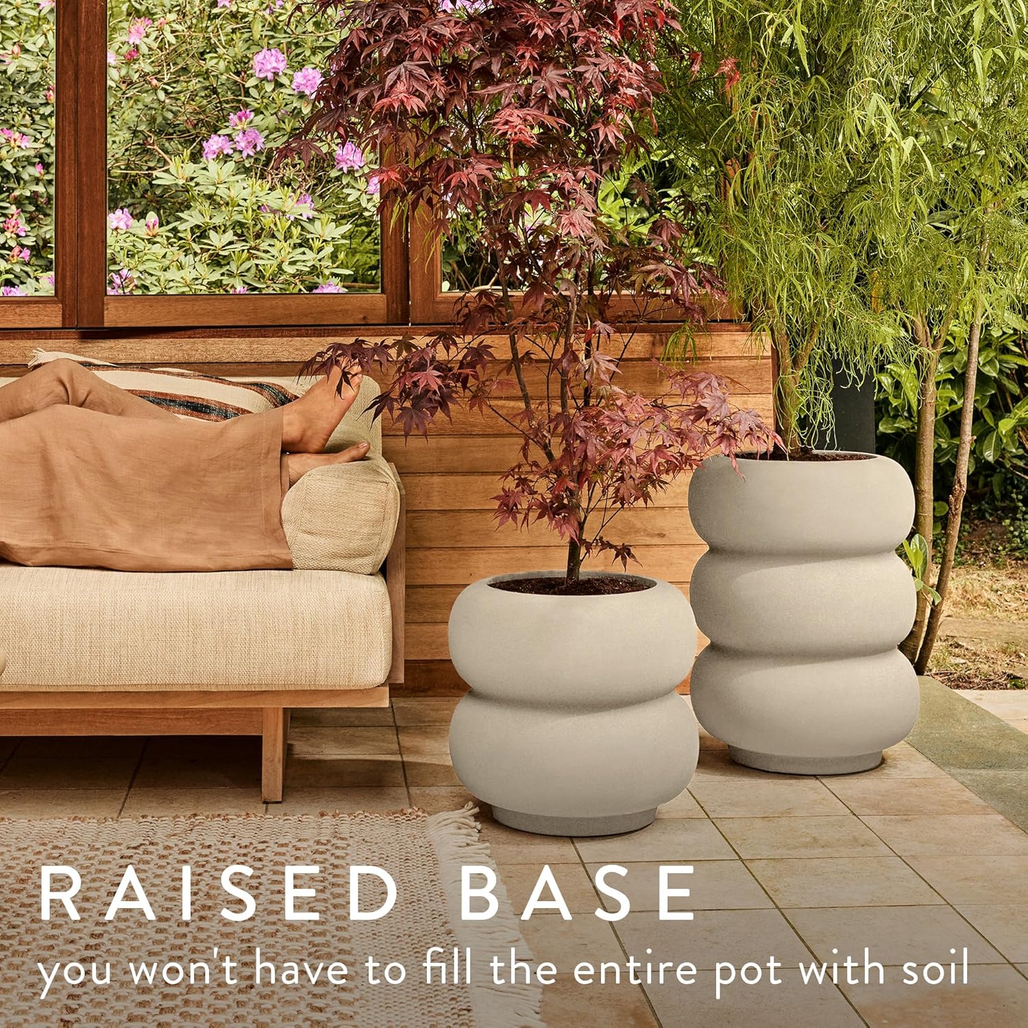 Amber Roll Low 43cm Indoor / Outdoor Plant Pot - Linen White - Image 3
