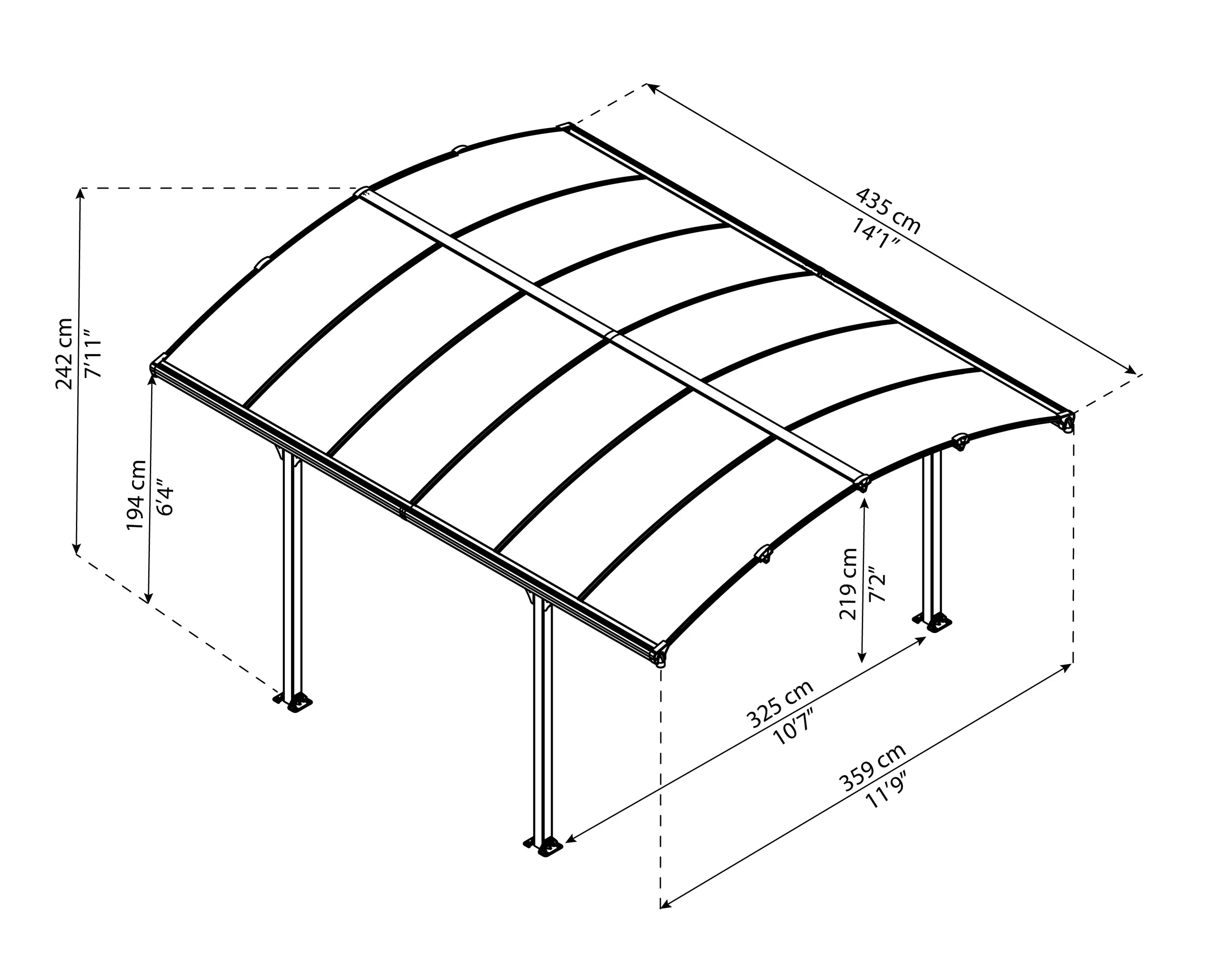 Arcadia 4300 Carport - Grey with Polycarbonate Roof - Image 3