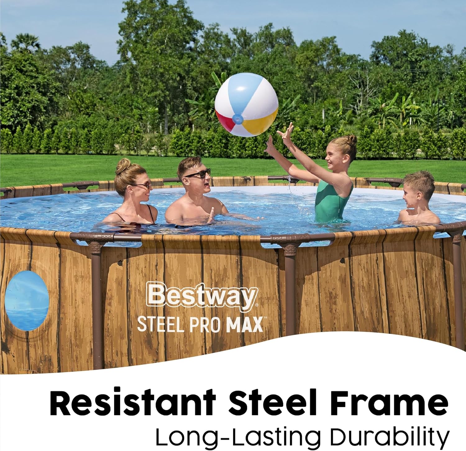 Bestway 14ft x 42in Wood Print Round Steel Pro Max Splashview Above Ground Pool Set - Image 3