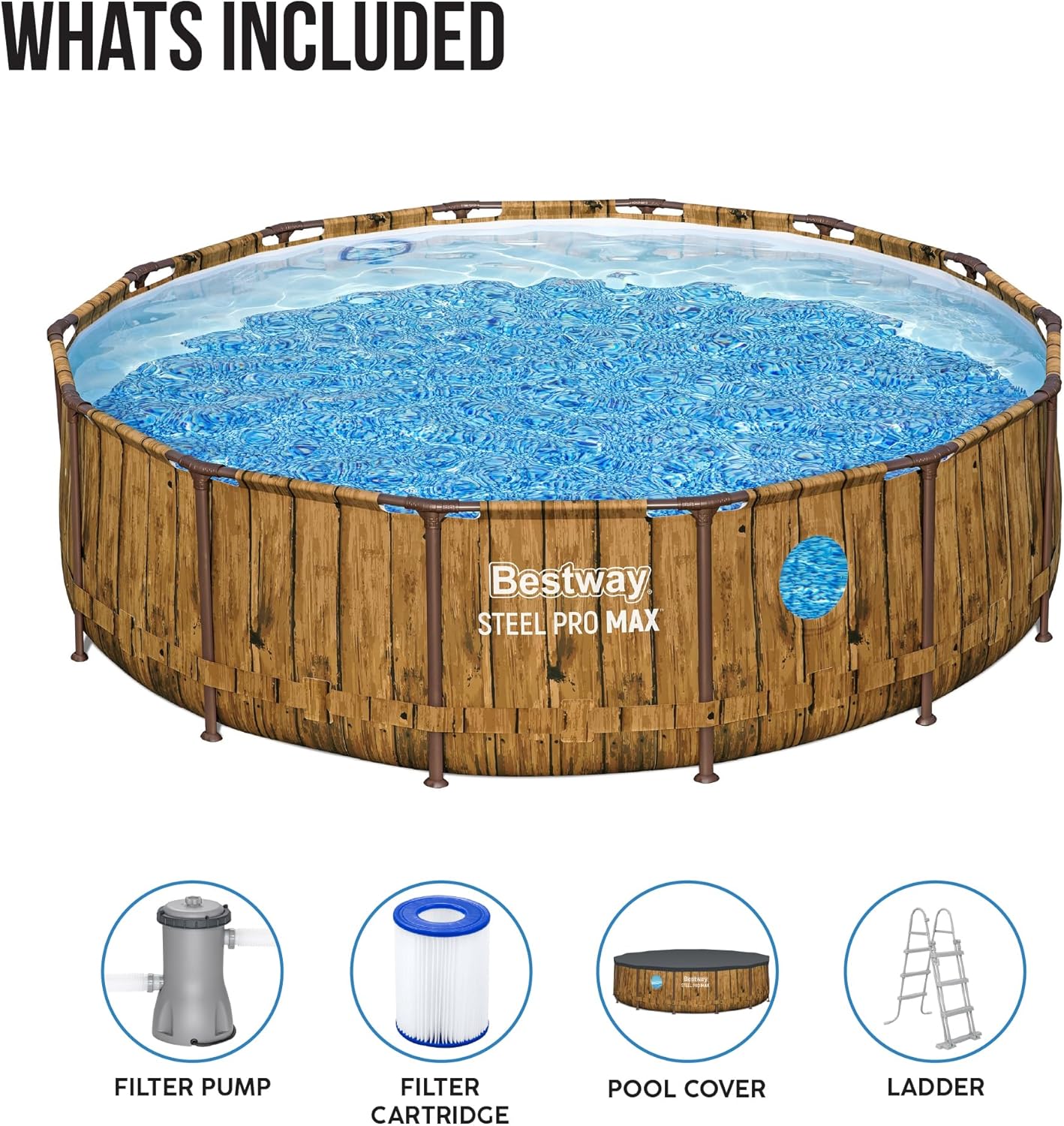 Bestway 14ft x 42in Wood Print Round Steel Pro Max Splashview Above Ground Pool Set - Image 6