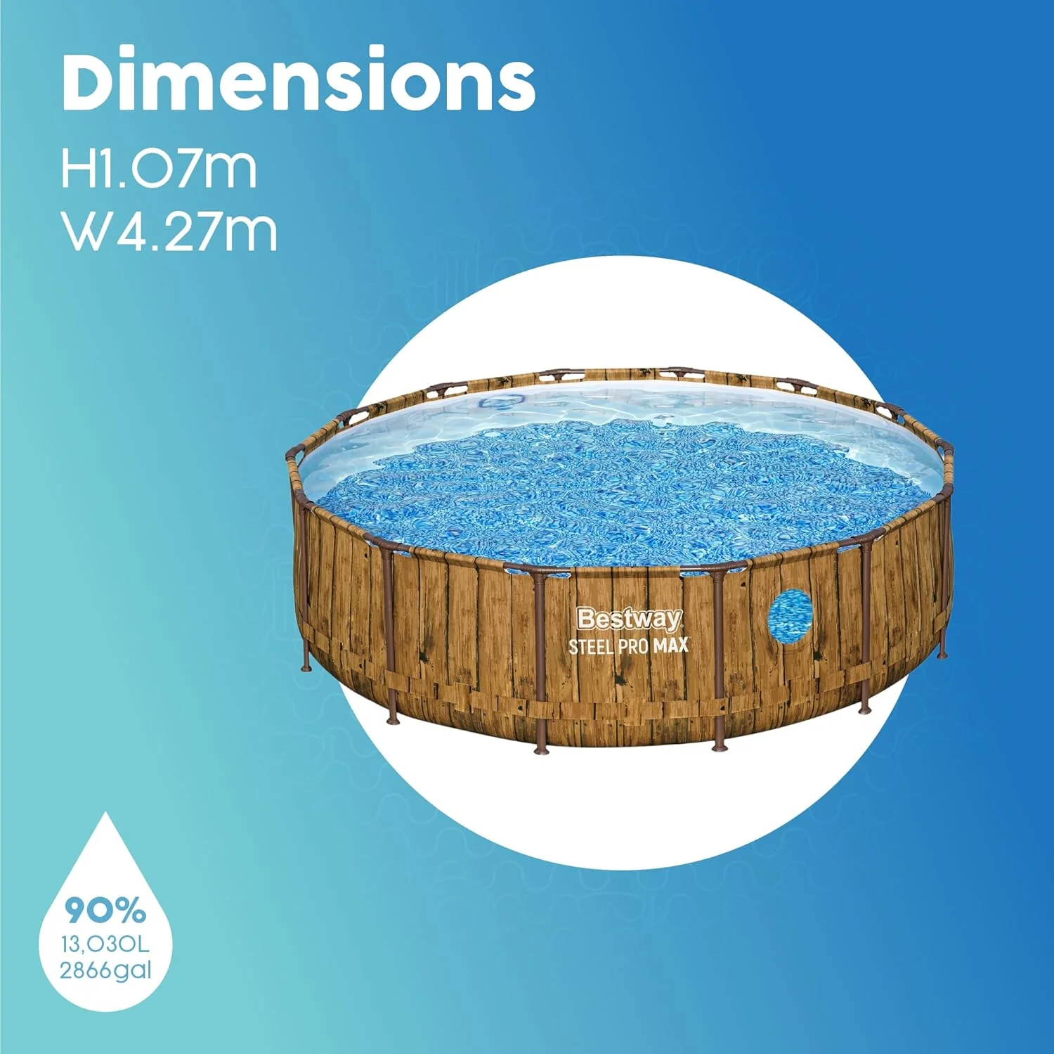 Bestway 14ft x 42in Wood Print Round Steel Pro Max Splashview Above Ground Pool Set - Image 7