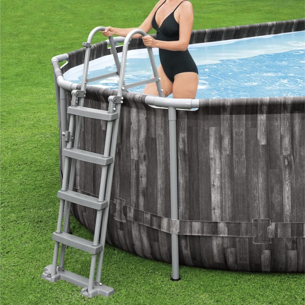 Bestway 20ft x 48in Wood Print Oval Power Steel Above Ground Pool Set - Image 3