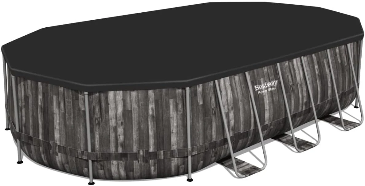 Bestway 20ft x 48in Wood Print Oval Power Steel Above Ground Pool Set - Image 5