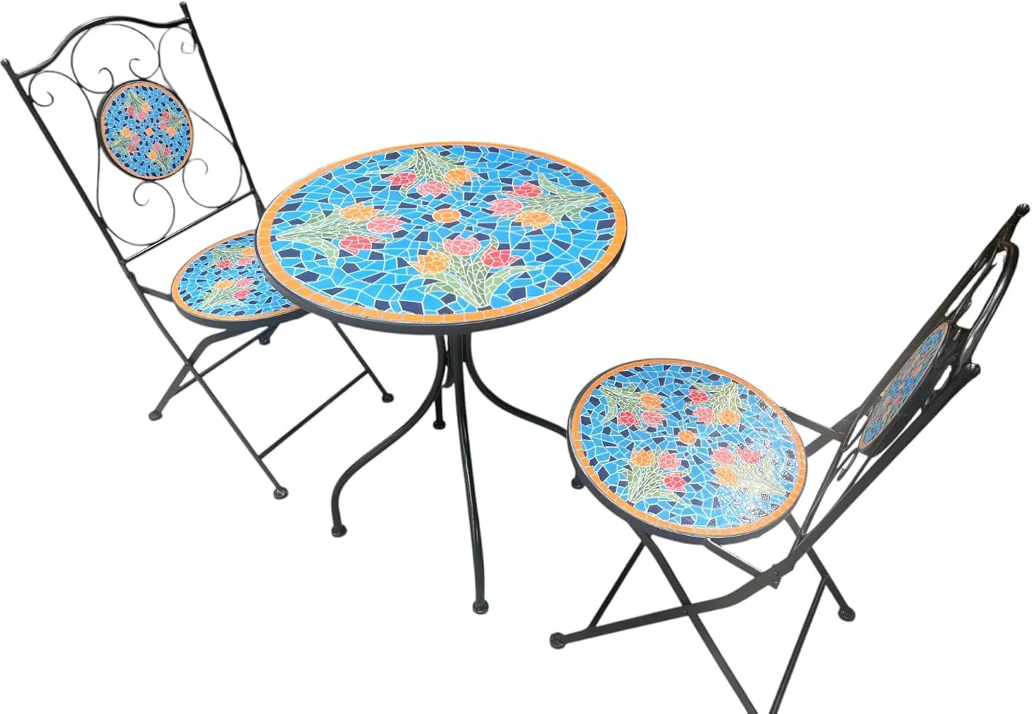 Blue Tulip Print Mosaic Metal Bistro Set - Image 8
