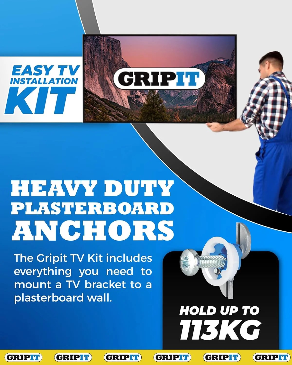Blue TV Kit - Pack of 4 - Heavy Duty Plasterboard Fixings for Drywall & Stud Wall - Image 3
