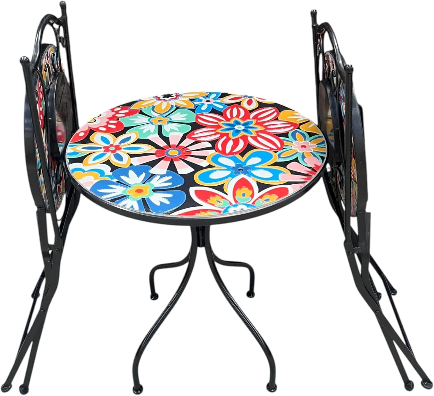 Bold Flower Print Mosaic Metal Bistro Set - Image 6