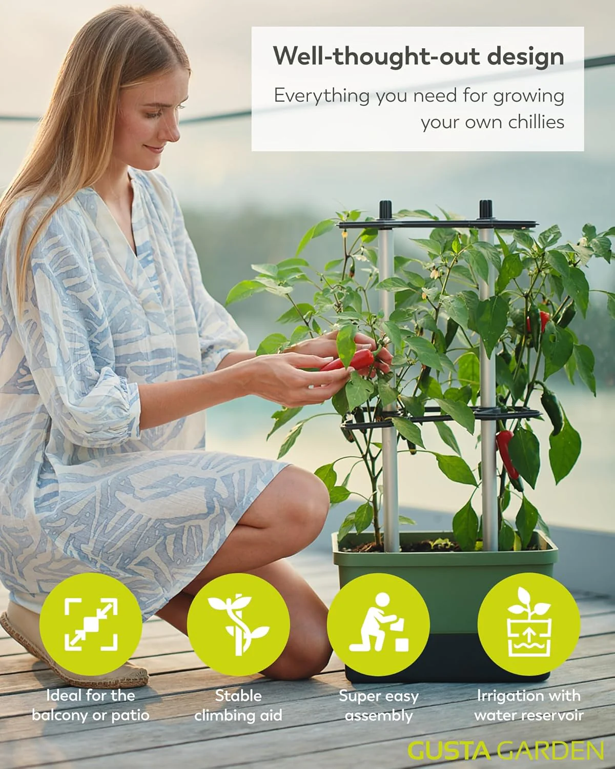 Charly Chili Planter Dark Green - Climbing Aid, Self-Watering System & Robust Frame - Image 3