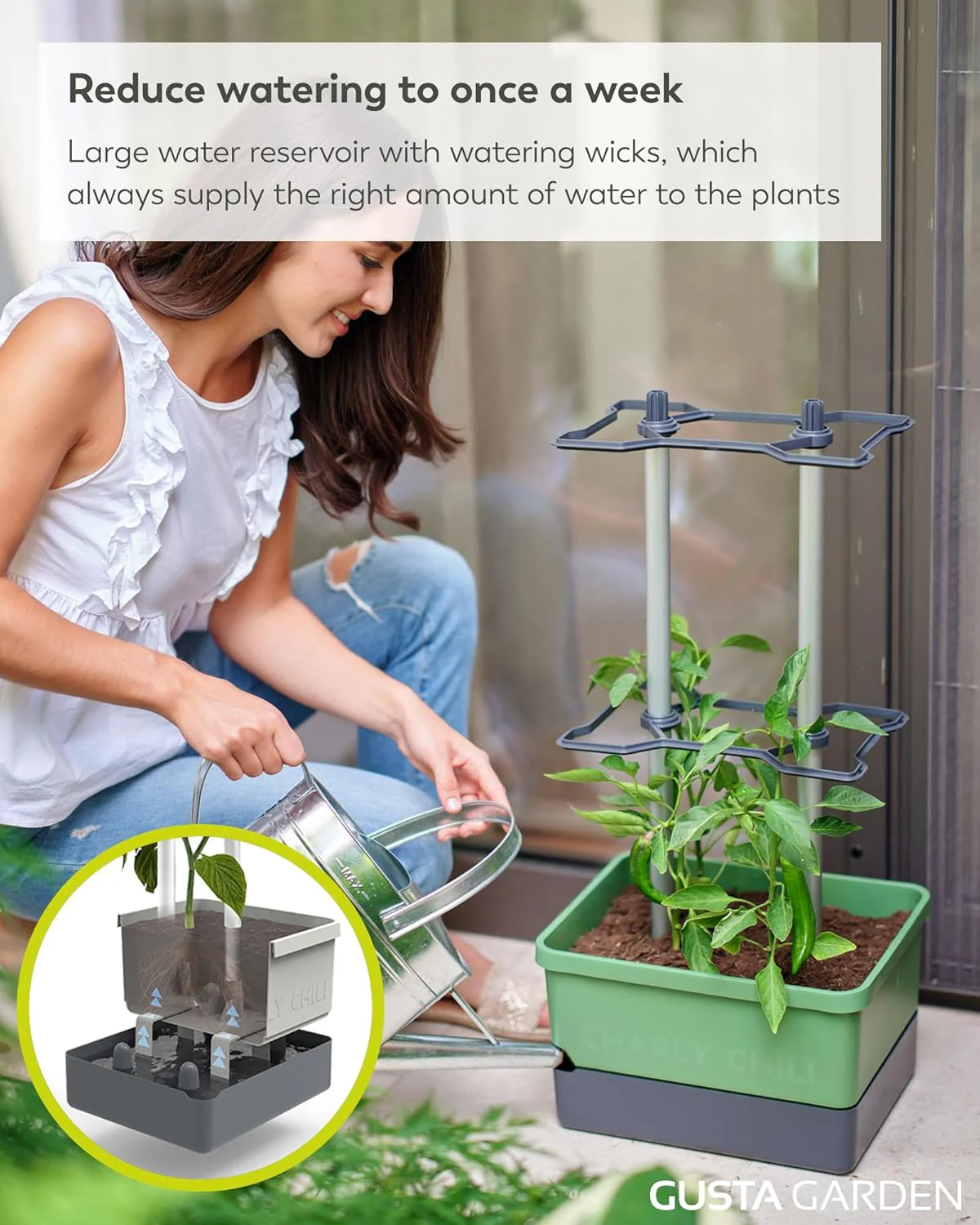 Charly Chili Planter Dark Green - Climbing Aid, Self-Watering System & Robust Frame - Image 4