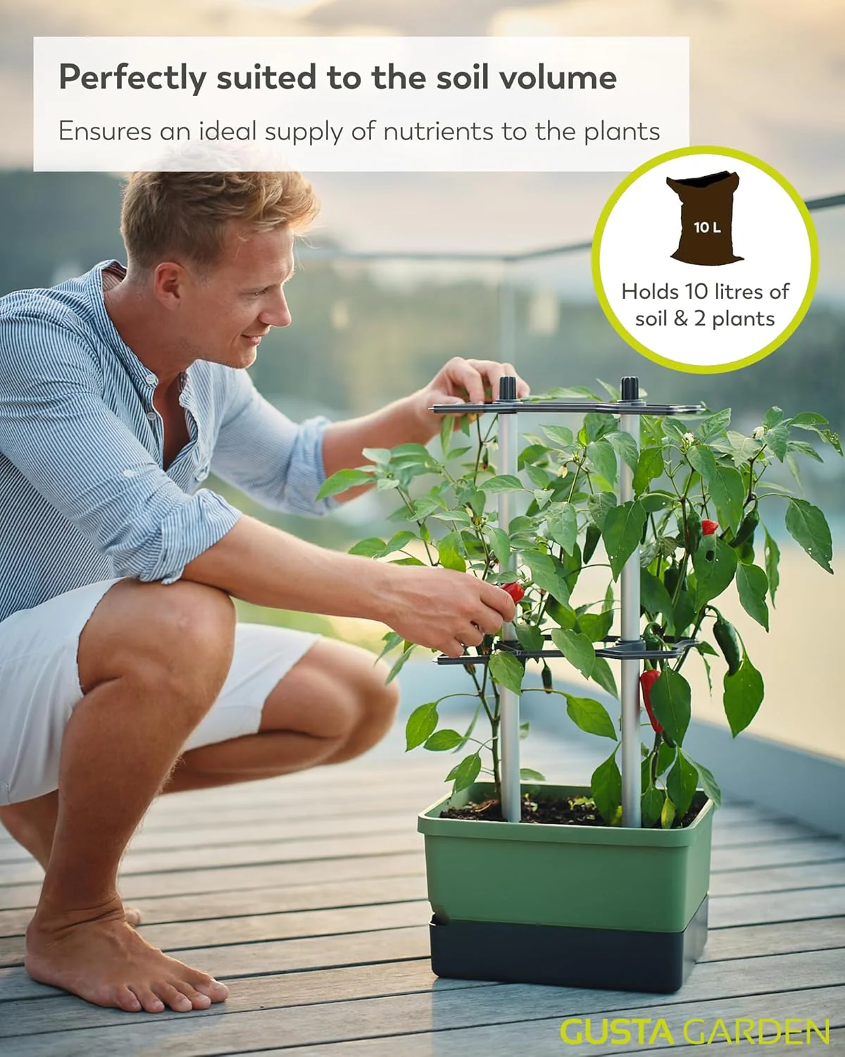 Charly Chili Planter Dark Green - Climbing Aid, Self-Watering System & Robust Frame - Image 5