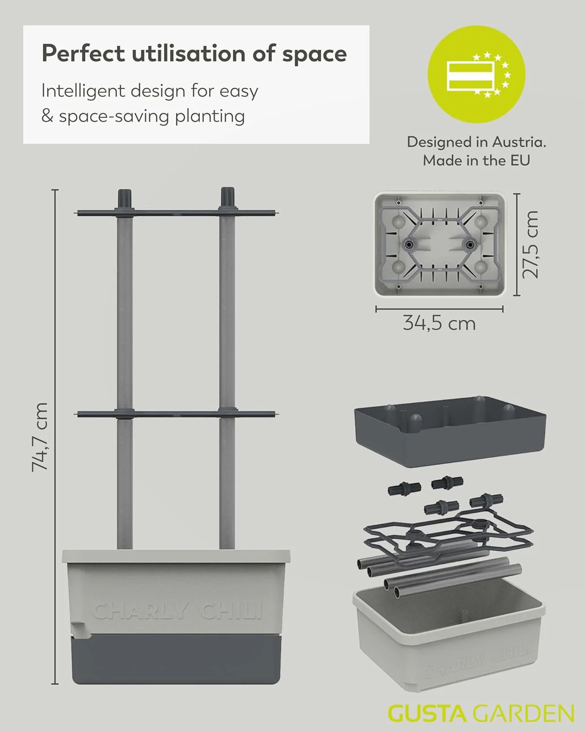 Charly Chili Planter Dark Green - Climbing Aid, Self-Watering System & Robust Frame - Image 6