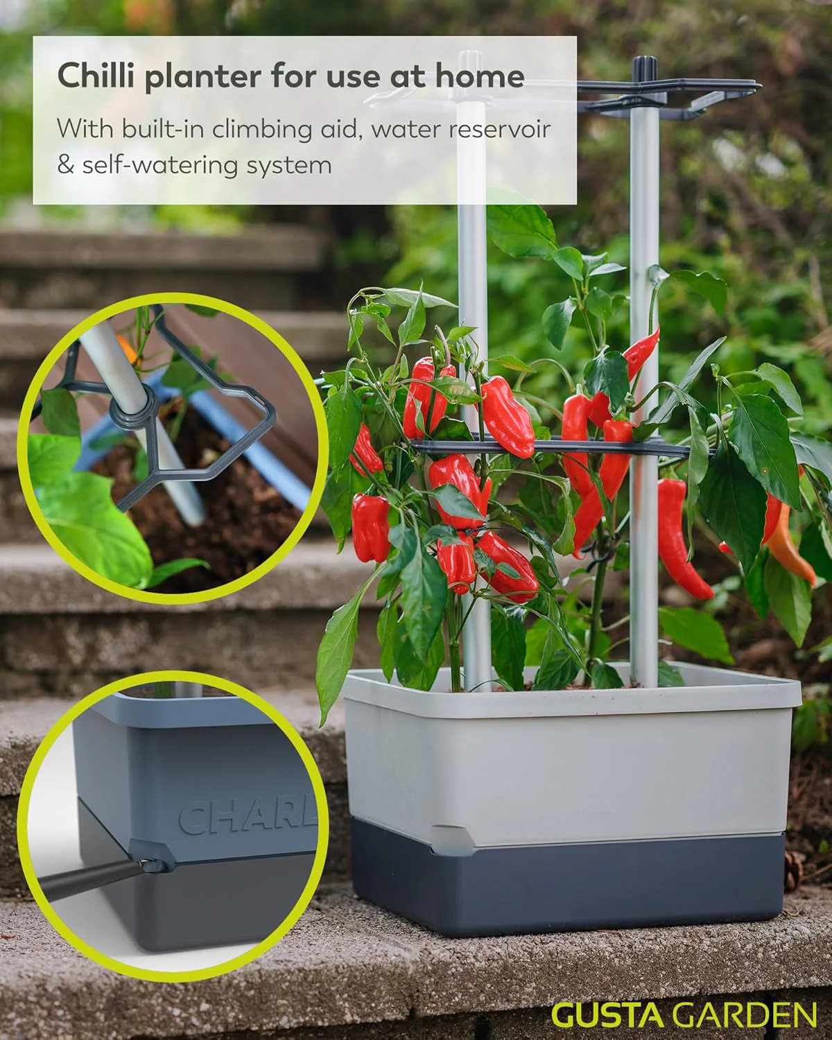 Charly Chili Planter Light Grey - Climbing Aid, Self-Watering System & Robust Frame - Image 2