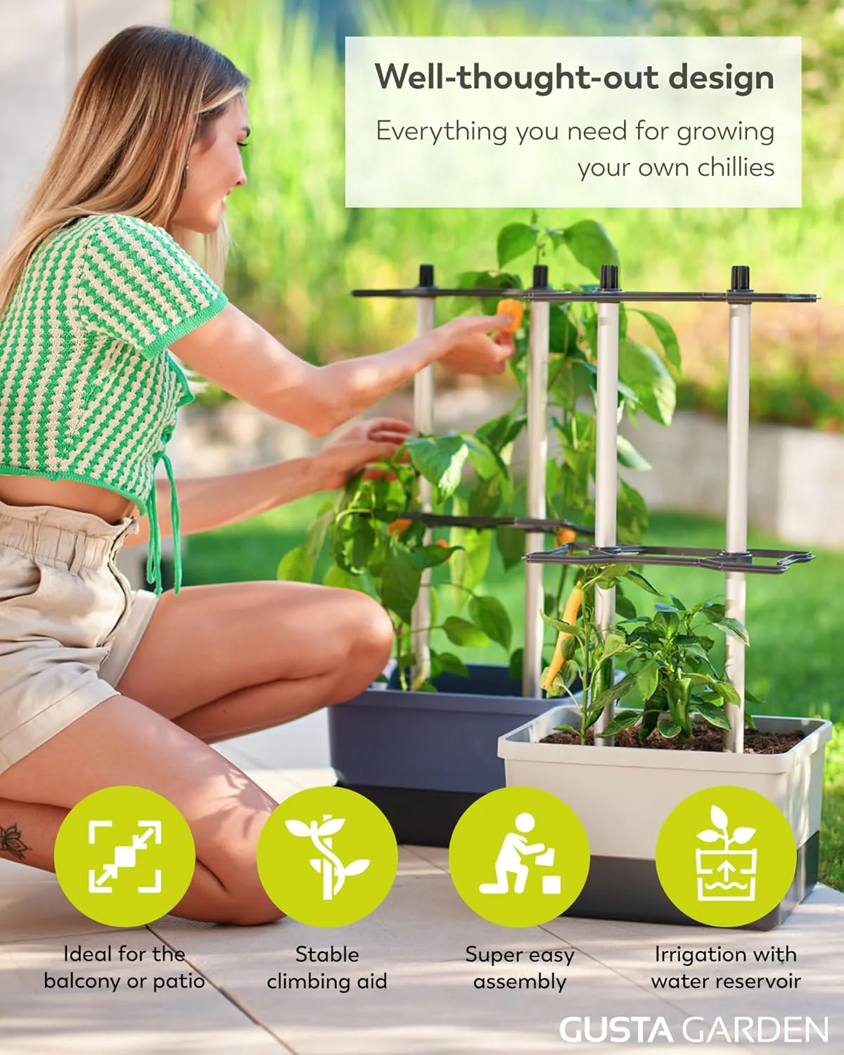 Charly Chili Planter Light Grey - Climbing Aid, Self-Watering System & Robust Frame - Image 3