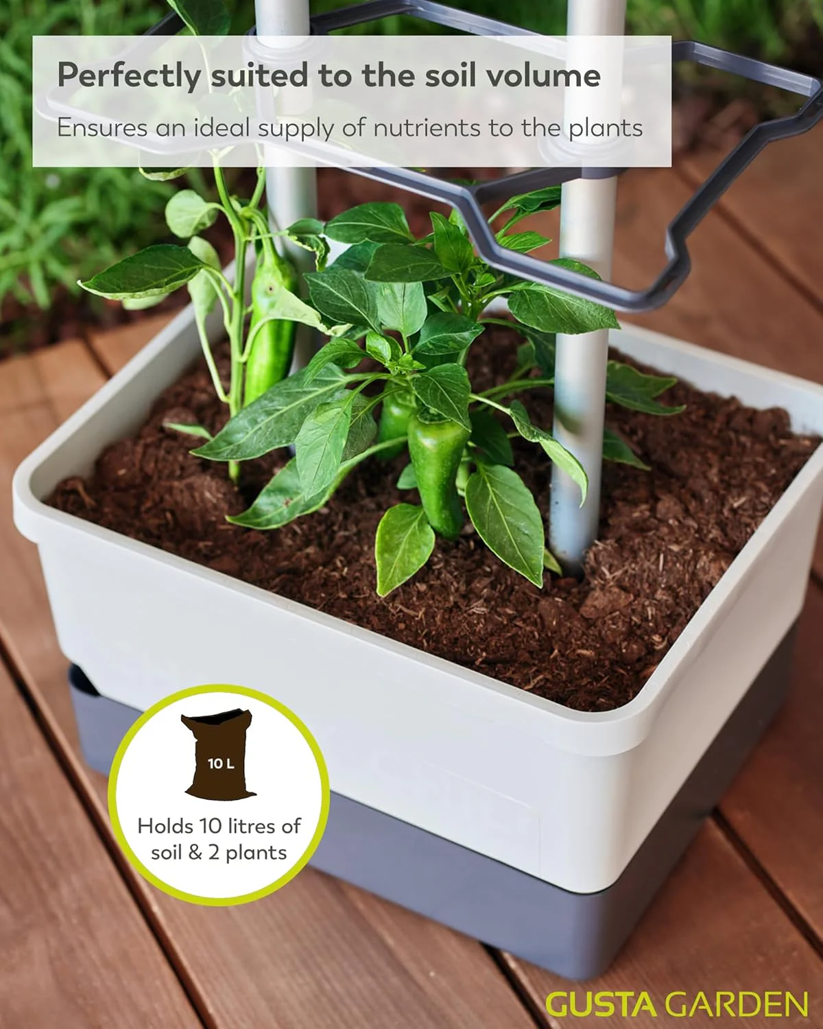 Charly Chili Planter Light Grey - Climbing Aid, Self-Watering System & Robust Frame - Image 5