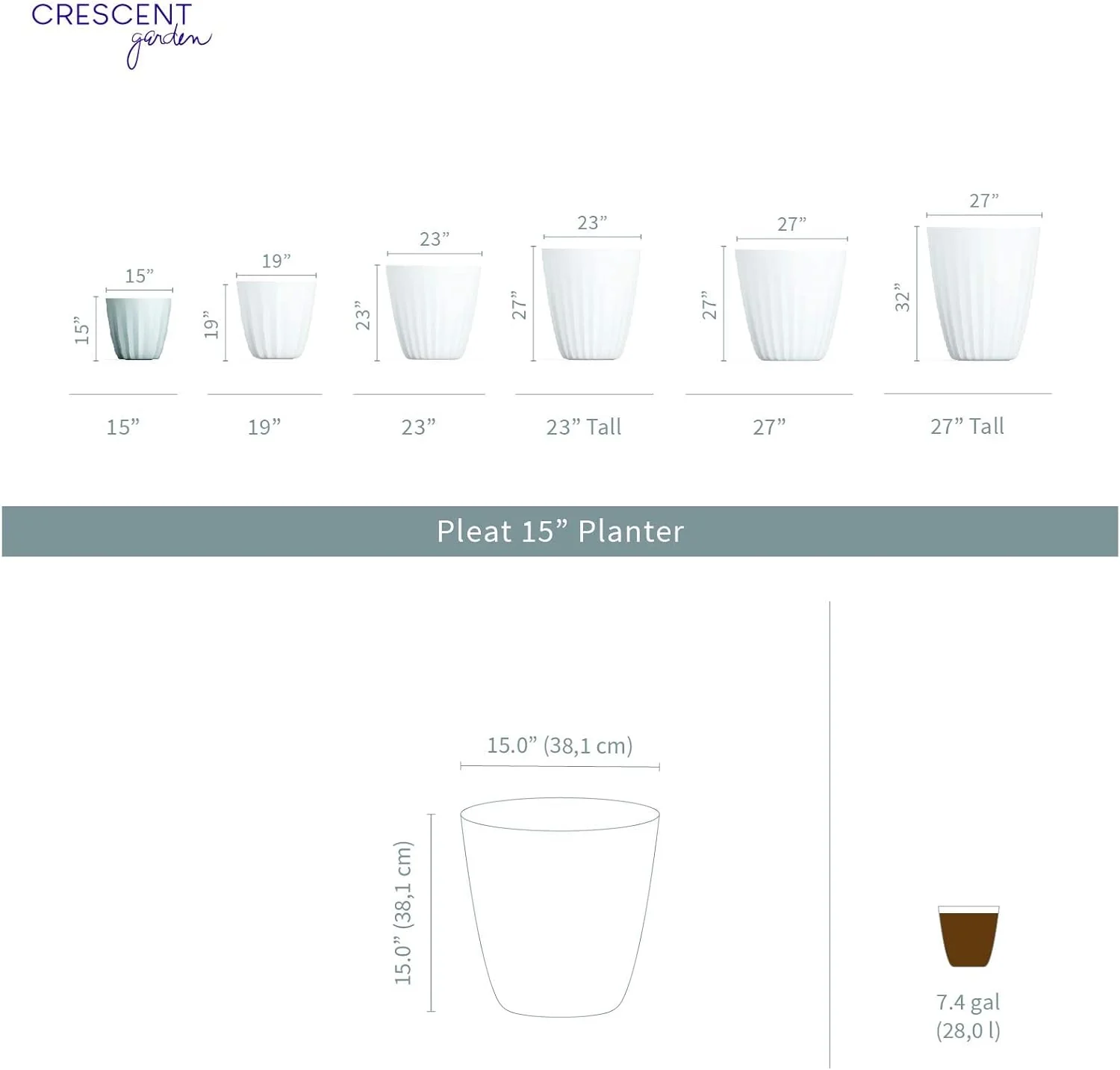 Crescent Garden Pleat Planter 15" Alpine White - Image 6