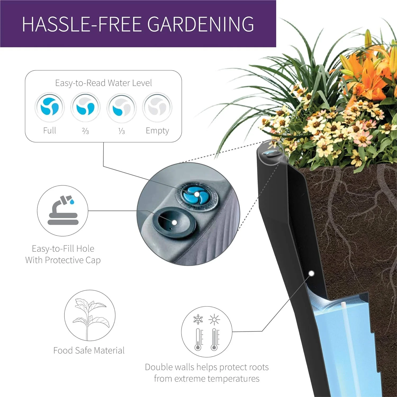 Self Watering Rim Planter 18" Slate - Image 6