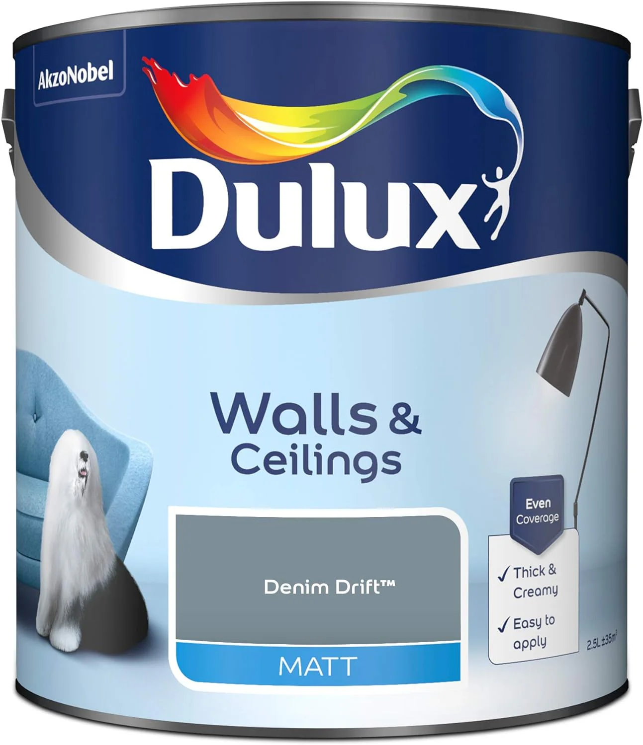 Dulux Walls & Ceilings Matt Emulsion Paint, Denim Drift, 2.5L - Image 6