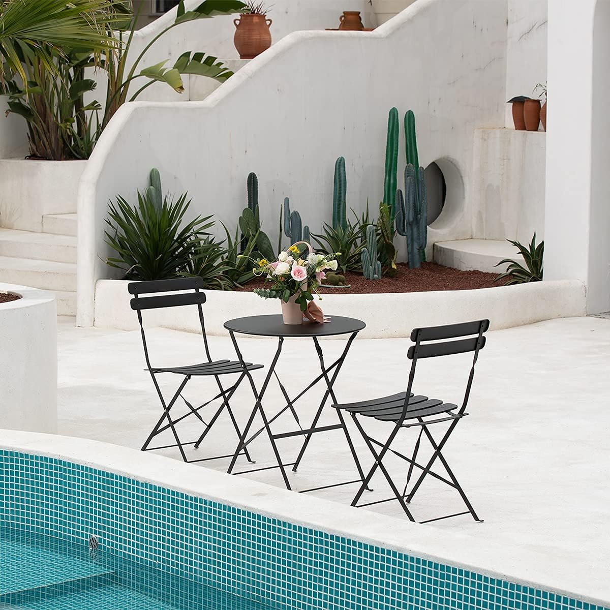 Eve Black Metal Folding Bistro Set - Image 2