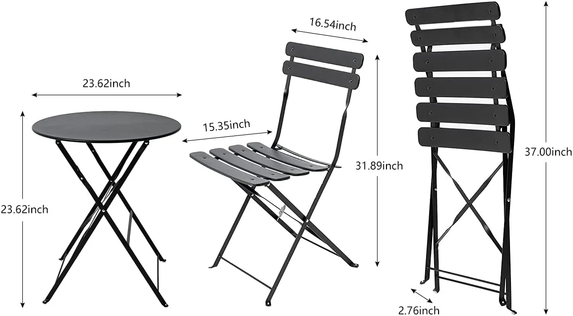 Eve Black Metal Folding Bistro Set - Image 6