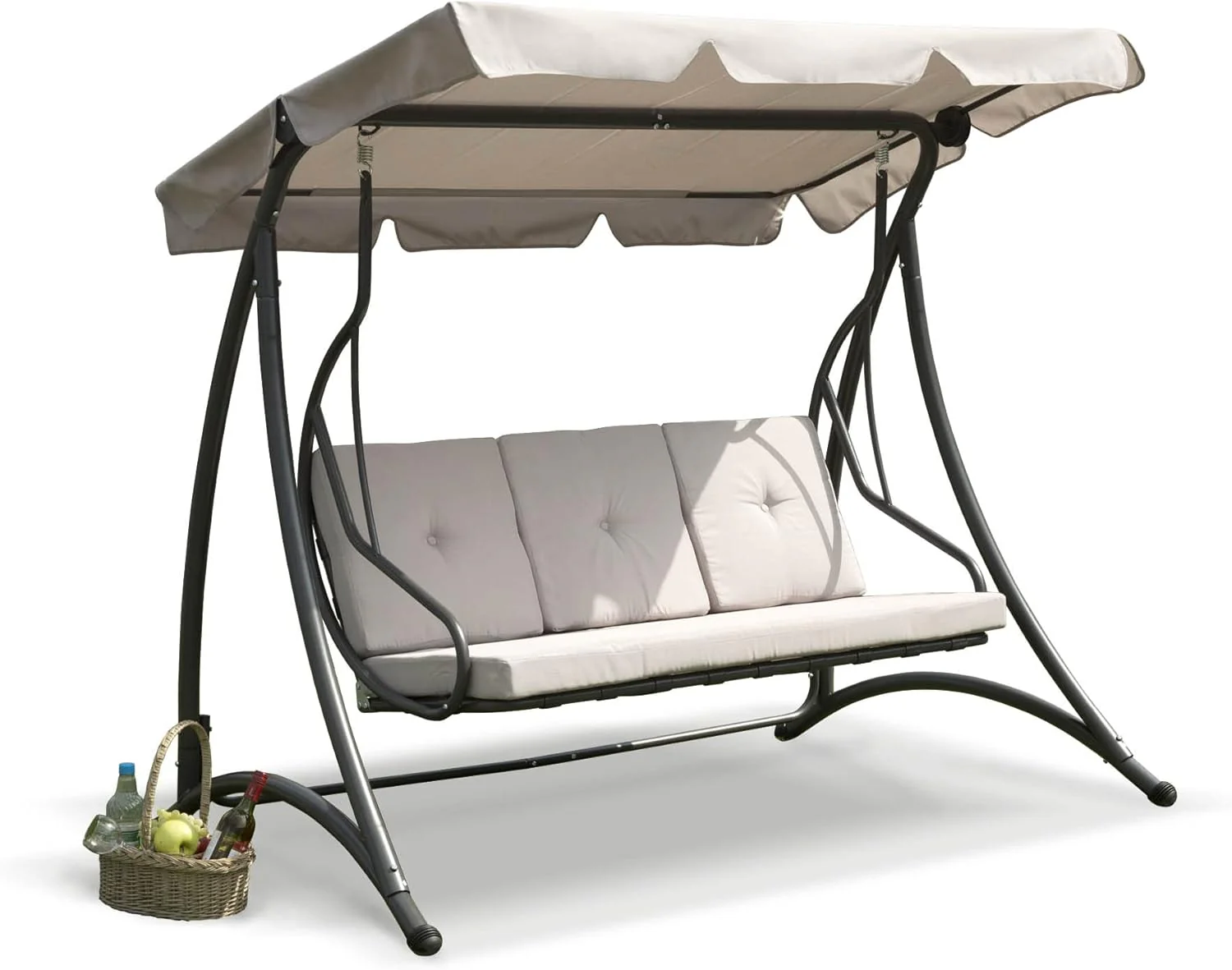 Florian 3 Seat Swing Hammock Heavy Duty Garden Bench Patio Charcoal & Light Grey - Image 7