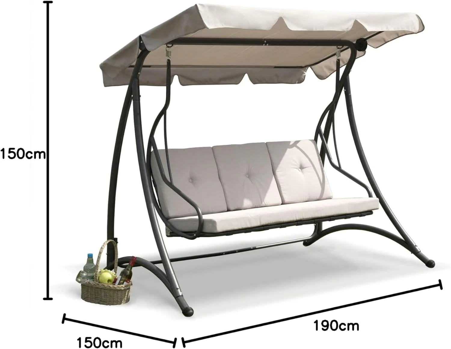 Florian 3 Seat Swing Hammock Heavy Duty Garden Bench Patio Charcoal & Light Grey - Image 8