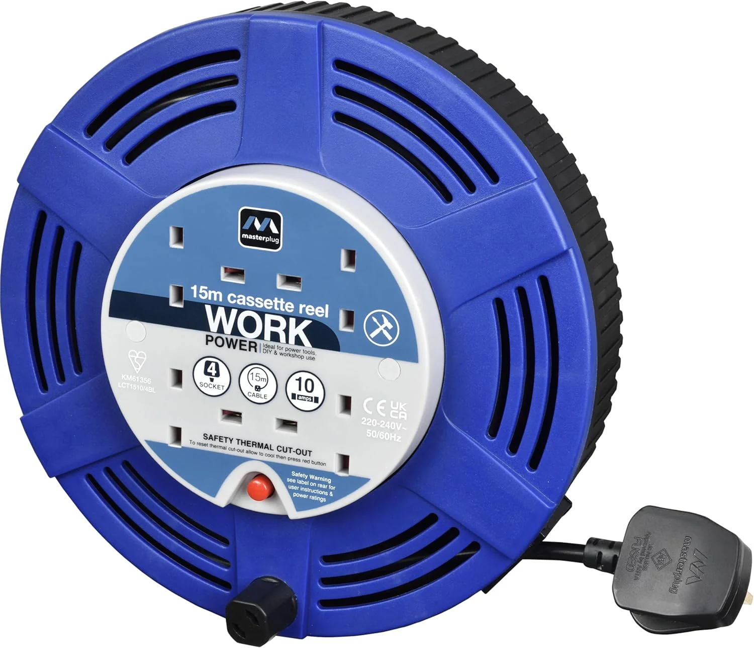 Four Socket Cassette Cable Reel 15 Metres - Blue - Image 3