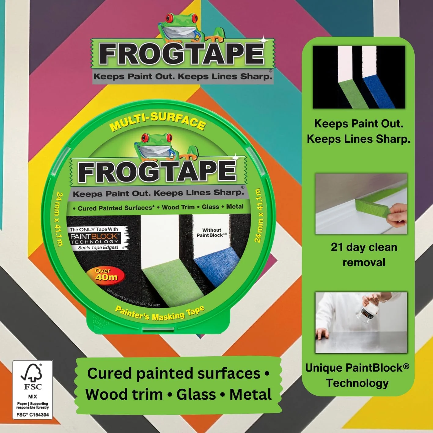 Frog Tape Green Multi Surface Painters Masking Tape 24mm x 41.1m - Image 2